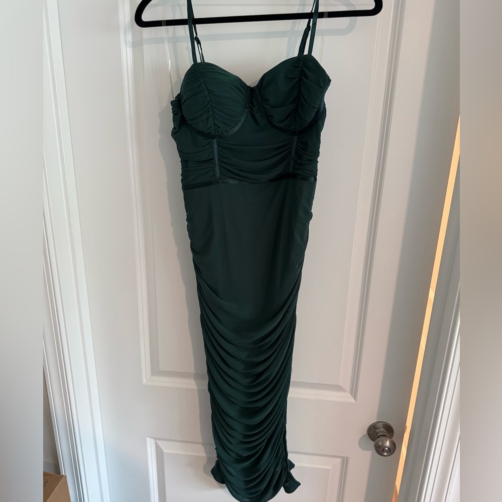 Elegant Dark Green Ruched Dress